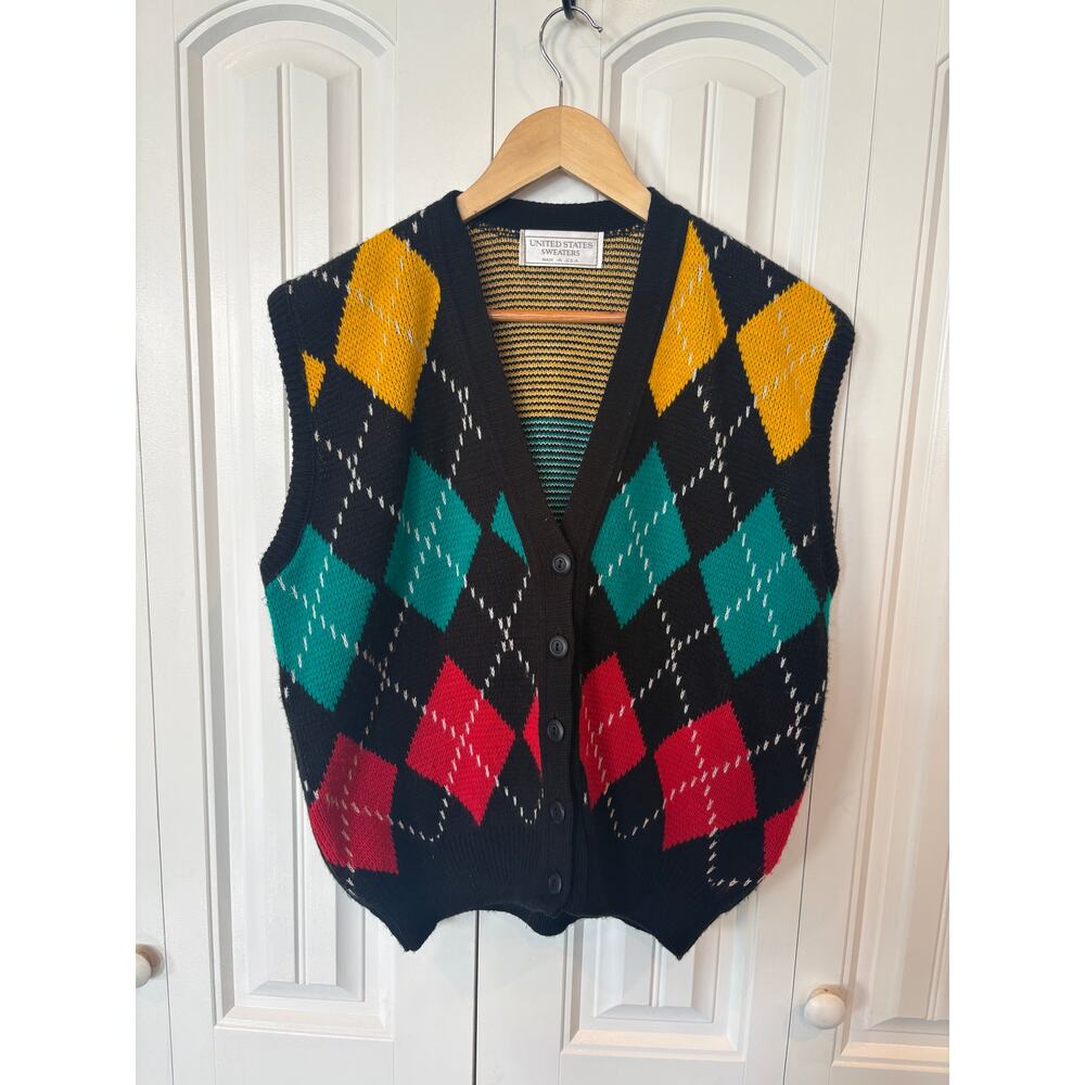 United States Sweater Black Button Up Sweater Vest Size Medium